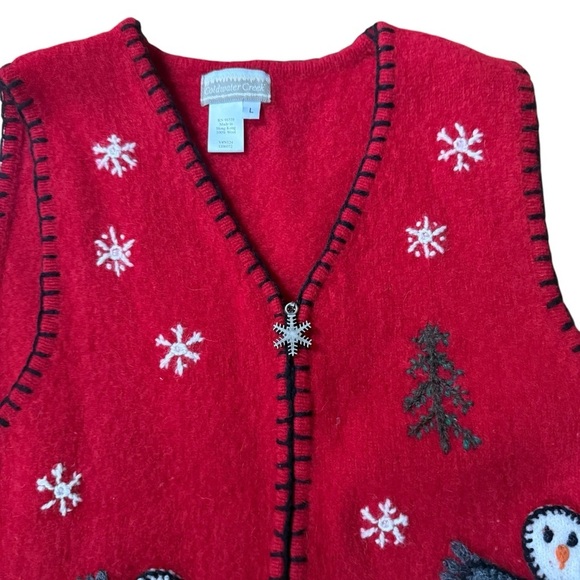 Coldwater Creek Women’s Size L 100% Wool Zip Christmas Snowman Sweater Women - Picture 5 of 11